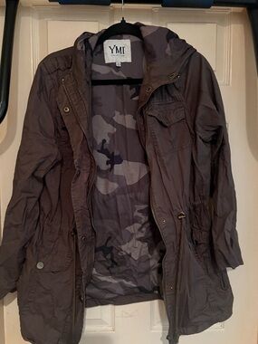 YMI Brown Hooded Utility Jacket with Camo Lining